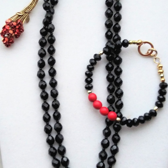 Jet Black long necklace jewlery Set - Picture 4 of 7